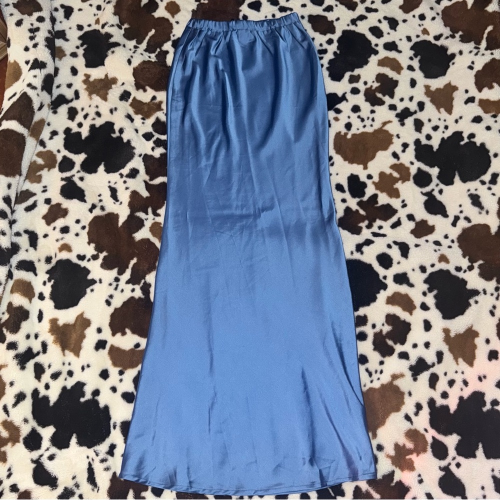 PrettyLittleThing Blue Maxi Slip Skirt Resort Style